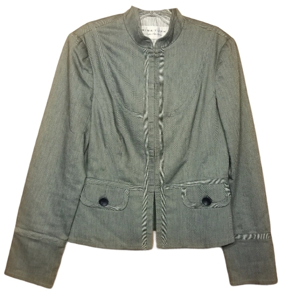 Trina Turk | Gray Blue Metal Hook Closure Blazer (Size Small) - Picture 1 of 10